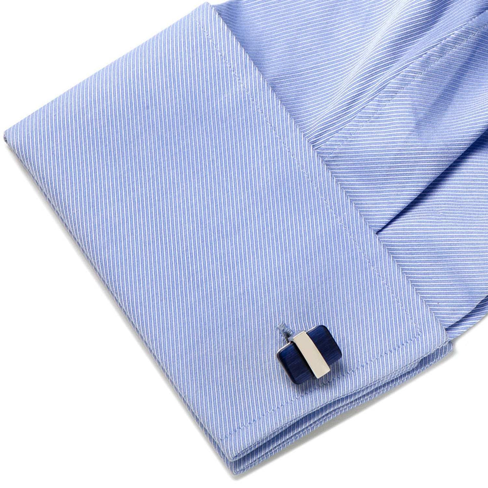 Silver Wrapped Navy Blue Catseye Cufflinks - Cufflinks.com - Flyclothing LLC