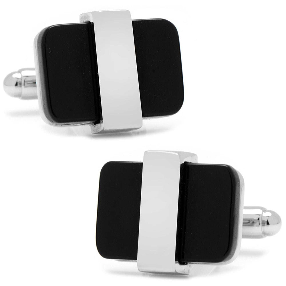 Silver Wrapped Onyx Cufflinks - Cufflinks.com - Flyclothing LLC