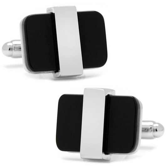 Silver Wrapped Onyx Cufflinks - Cufflinks.com - Flyclothing LLC