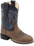 Old West Brown Bull Hide Print Foot Pillow Blue Shaft CHILDREN'S BROAD ROUND TOE BOOTS - Old West - Flyclothing LLC