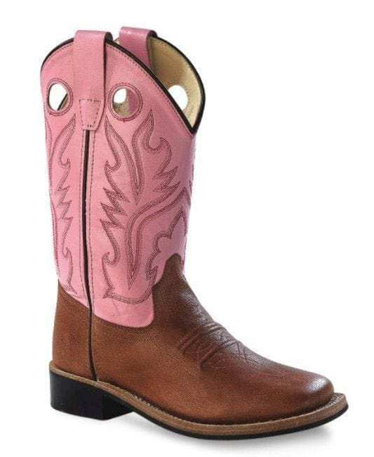 Old West Tan Canyon foot Pink shaft Children's Broad Square Toe Boots - Old West - Flyclothing LLC