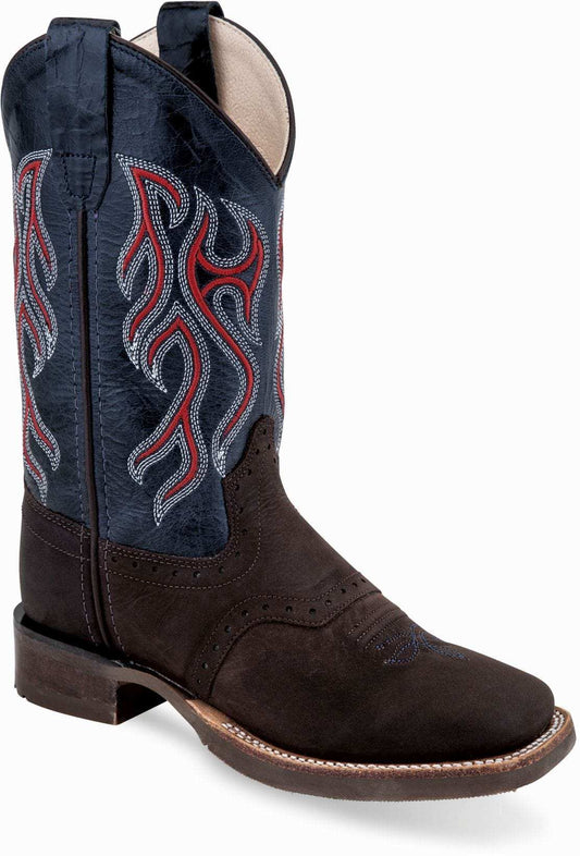 Old West Distress Foot Blue Crunch Shaft Children's Broad Square Toe Boots - Old West - Flyclothing LLC