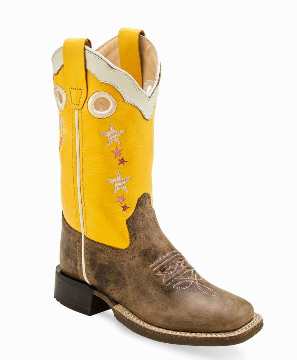 Old West Childrens Cactus Brown Foot / Yellow Shaft Boot BSC1962 - Old West - Flyclothing LLC
