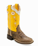 Old West Childrens Cactus Brown Foot / Yellow Shaft Boot BSC1962 - Old West - Flyclothing LLC