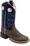 Old West Dark Brown Bull Hide Print Foot Midnight Blue Shaft CHILDREN'S BROAD SQUARE TOE BOOTS - Old West - Flyclothing LLC