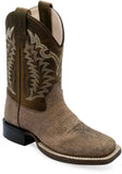 Old West Brown Bull Hide Print Foot Rugby Mustard Shaft CHILDREN'S BROAD SQUARE TOE BOOTS - Old West - Flyclothing LLC