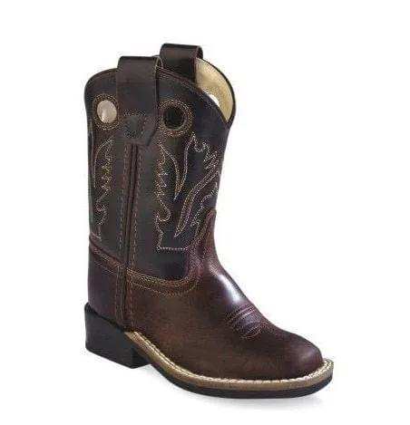 Old West Brown foot Dark Brown shaft Toddler's Broad Square Toe Boots - Old West - Flyclothing LLC