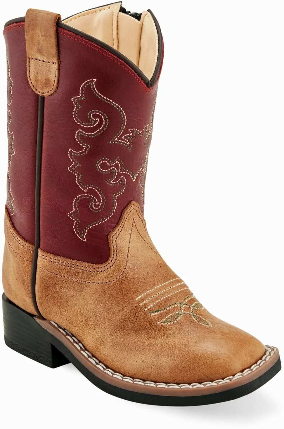 Old West Cactus Tan Foot Red Shaft Toddler's Broad Square Toe Boots - Old West - Flyclothing LLC