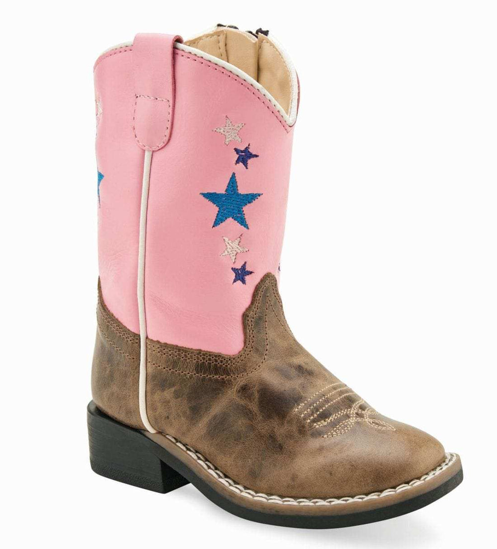 Old West Toddler Cactus Brown Foot / Pink Shaft Boot BSI1963 - Old West - Flyclothing LLC