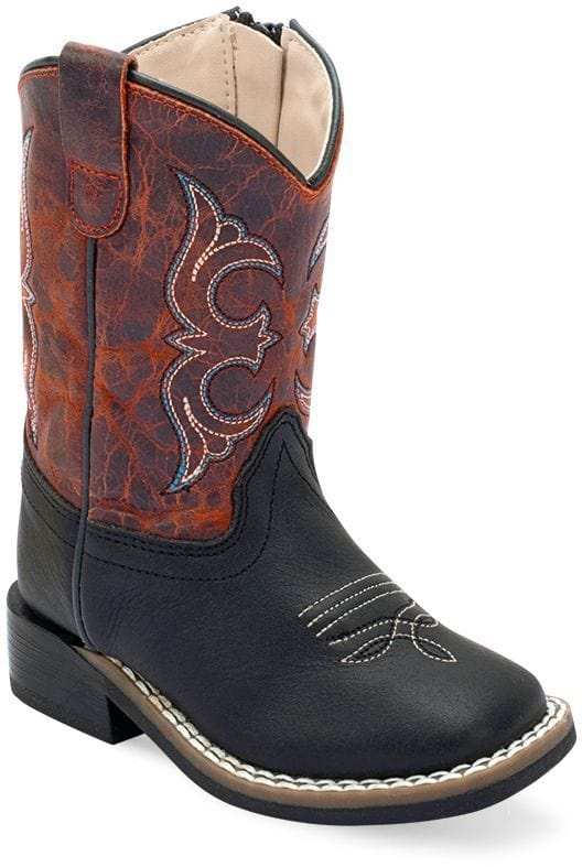 Old West Black Foot Burnt Red Shaft TODDLER'S BROAD SQUARE TOE BOOTS - Old West - Flyclothing LLC