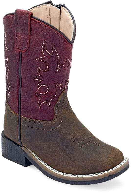 Old West Brown Foot Cloudy Burgundy Shaft TODDLER'S BROAD SQUARE TOE BOOTS - Old West - Flyclothing LLC
