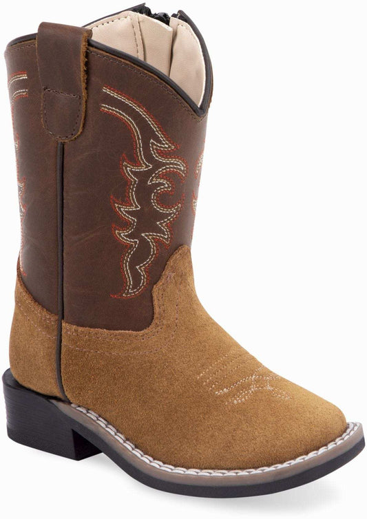 Old West Light Brown Suede Foot Brown Shaft Toddler's Broad Square Toe Boots - Old West - Flyclothing LLC