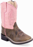 Old West Olive Blister Foot Metallic Pink Shaft with Olive Blister Collar Toddler's Broad Square Toe Boots - Old West - Flyclothing LLC
