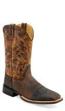 Old West Mens Broad Square Toe Burnt Dark Brown Leather Cowboy Boots - Old West - Flyclothing LLC