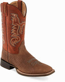 Old West Brown Bull Hide Print Foot Burnt Red Waxy Shaft Men's Broad Square Toe Boots - Old West - Flyclothing LLC