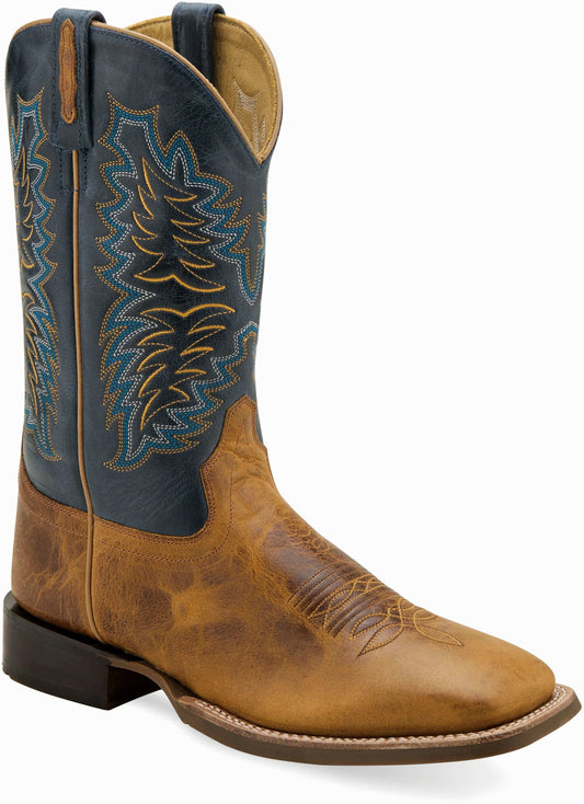 Old West Burnt Brown Foot Cactus Navy Shaft Men's Broad Square Toe Boots - Old West - Flyclothing LLC