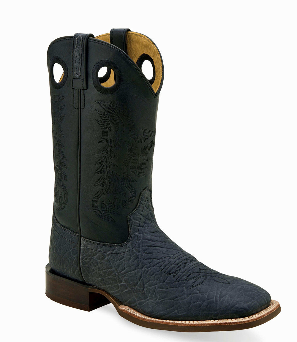 Old West Black Bull Hide Print Foot Black Shaft Men's Broad Square Toe Boots - Old West - Flyclothing LLC