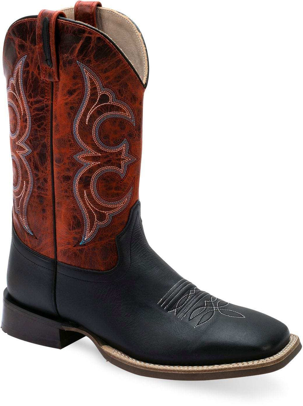 Old West Black Foot Burnt Red Shaft MEN'S BROAD SQUARE TOE BOOTS - Old West - Flyclothing LLC