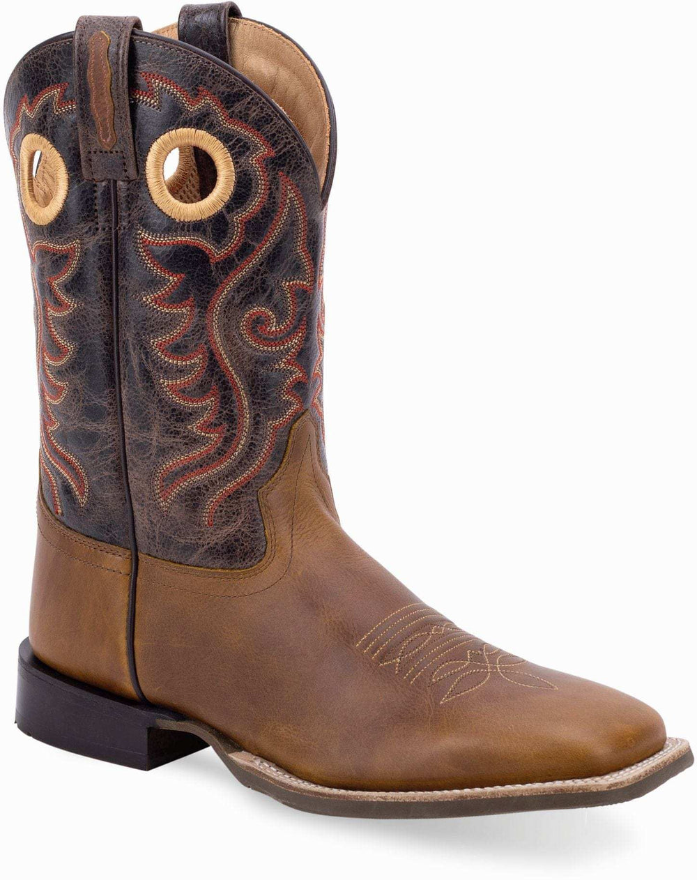 Old West Crazy Horse Tan Foot Burnt Dark Brown Shaft Men's Broad Square Toe Boots - Old West - Flyclothing LLC
