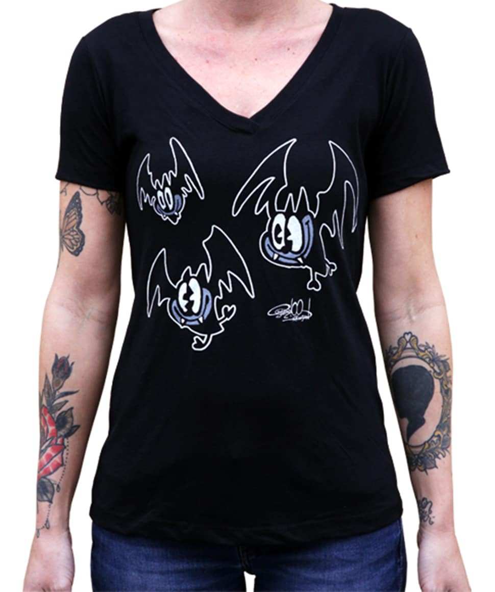 Black Market Art Company Batty Women's V-Neck T-Shirt - Black Market Art Company - Flyclothing LLC
