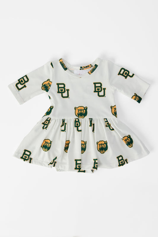 Baylor White Bear 3/4 Sleeve Twirl Bodysuit