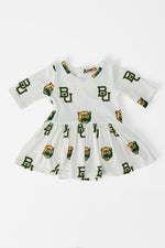Baylor White Bear 3/4 Sleeve Twirl Bodysuit
