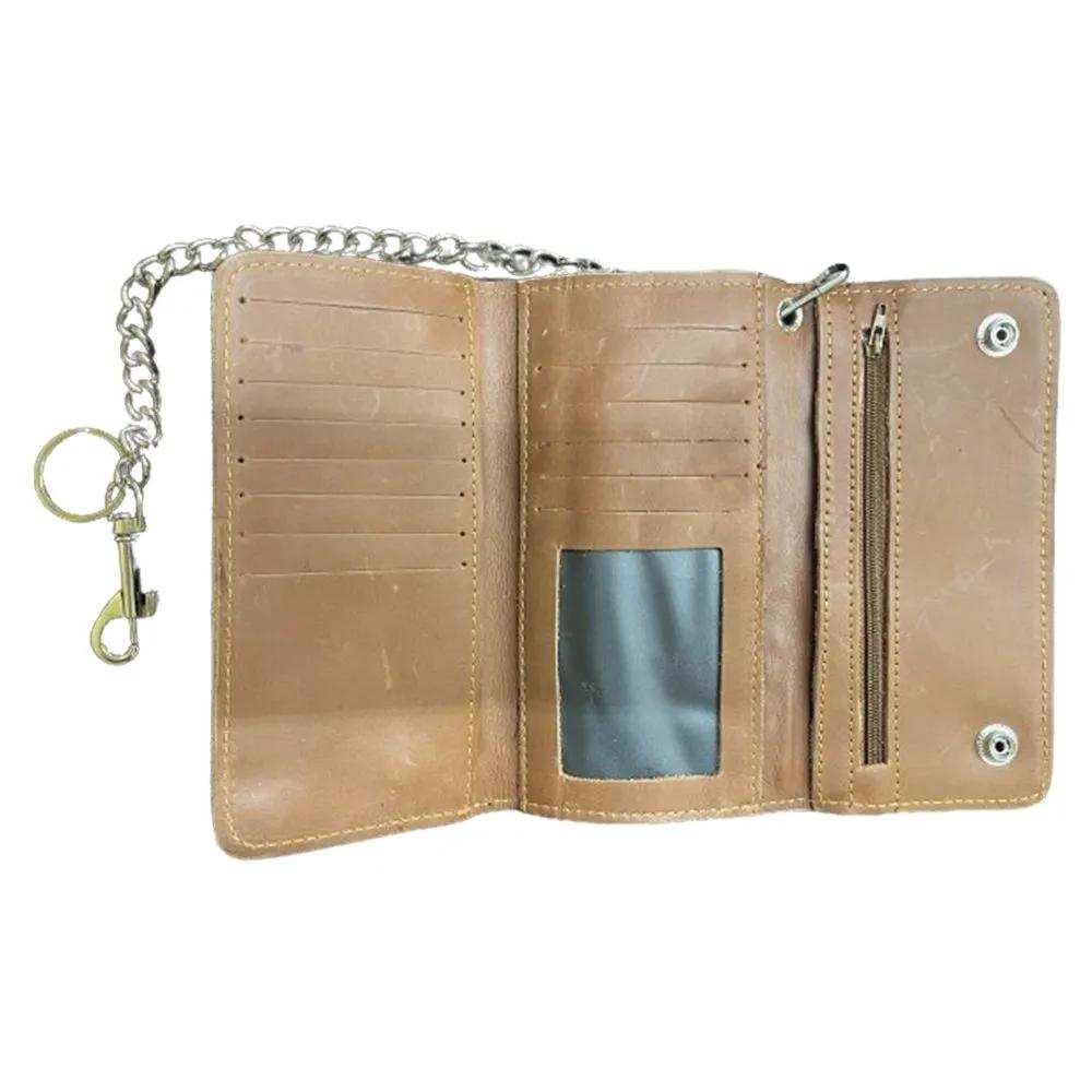 Brown Trifold Long Chain Biker Wallet - Unik Just for Bikers - Flyclothing LLC