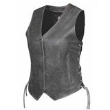 Bessie - Ladies Gray Leather Vest - Unik Just for Bikers - Flyclothing LLC
