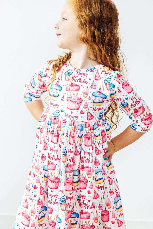 Birthday Girl 3/4 Sleeve Pocket Twirl Dress - Mila & Rose ® - Flyclothing LLC