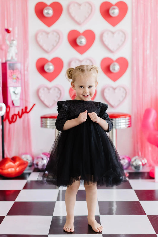 Black Shimmer 3/4 Sleeve Tutu Dress - Mila & Rose ® - Flyclothing LLC
