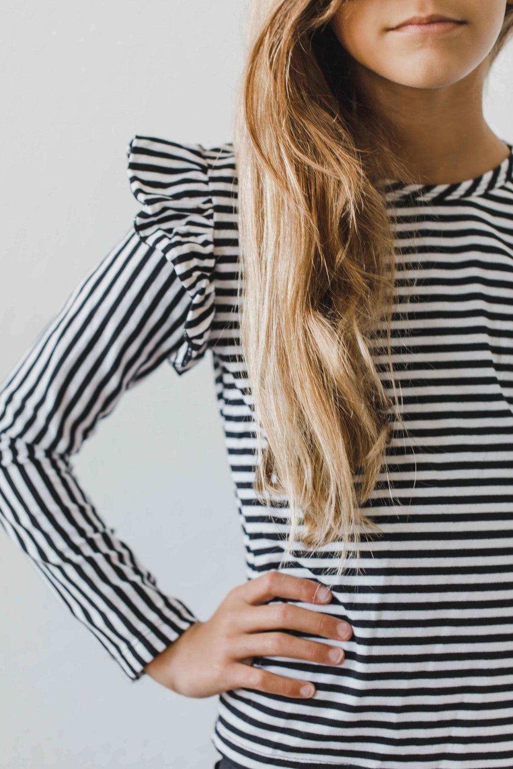 Black & White Stripe L/S Ruffle Tee - Mila & Rose ® - Flyclothing LLC