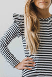 Black & White Stripe L/S Ruffle Tee - Mila & Rose ® - Flyclothing LLC
