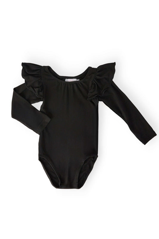 Black L/S Flutter Sleeve Leotard - Mila & Rose ® - Flyclothing LLC
