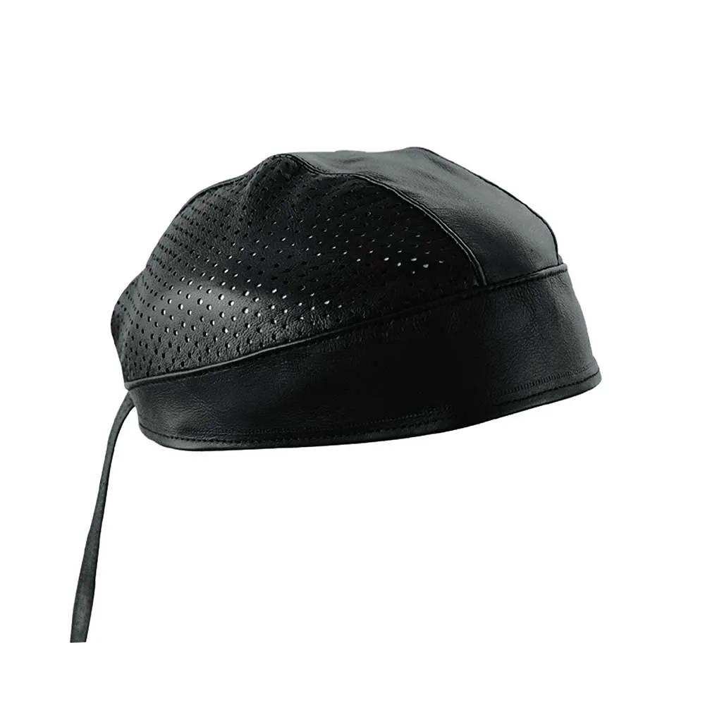 Black Mens Premium Leather Headwrap - Unik Just for Bikers - Flyclothing LLC