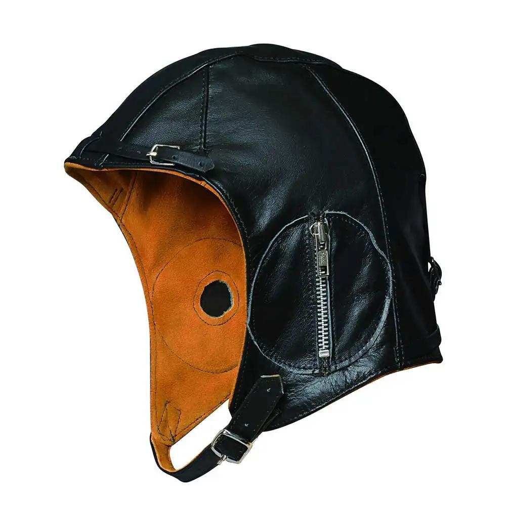 Black & Brown - Mens Premium Leather Aviator Hat - Unik Just for Bikers - Flyclothing LLC