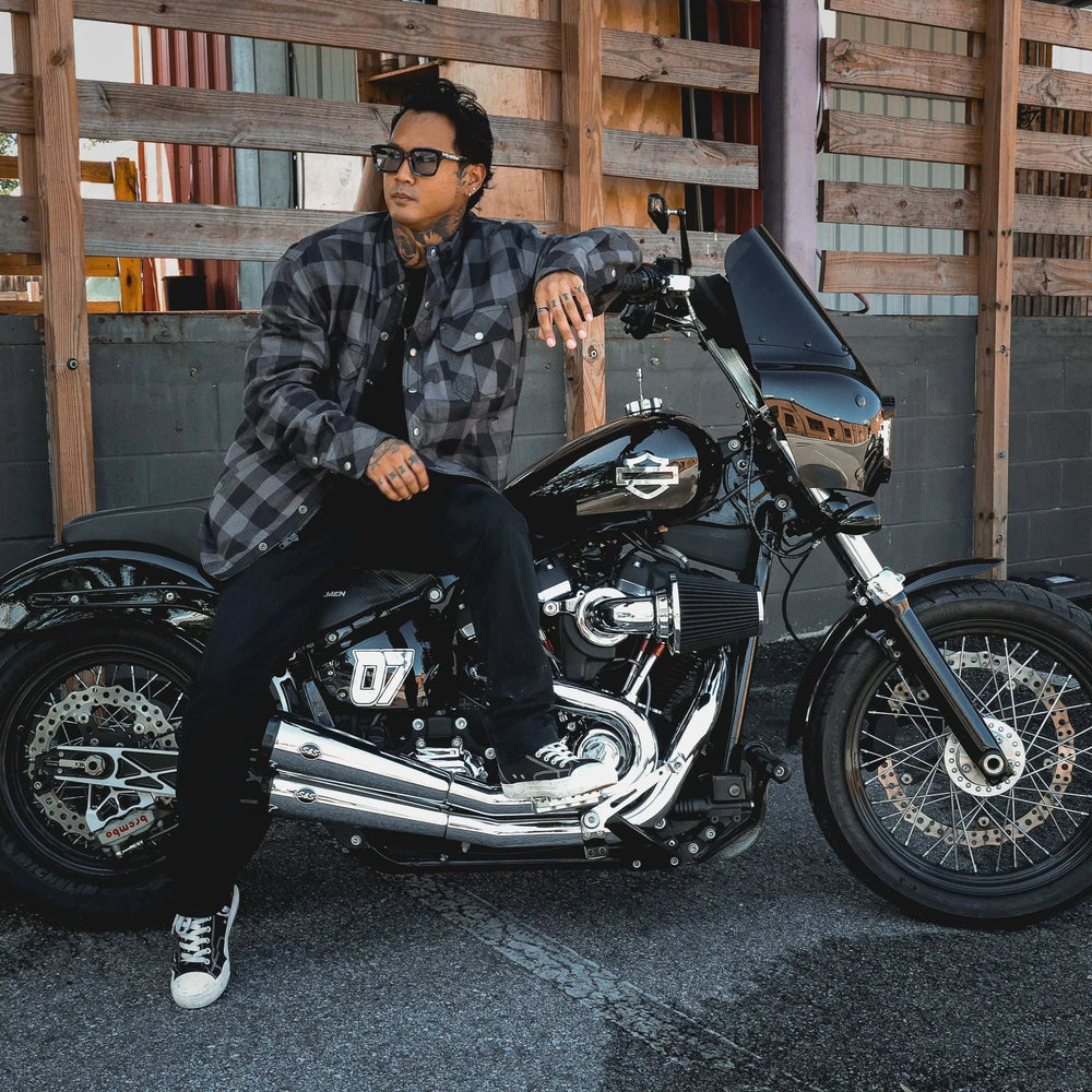Sentry - Mens Black & Gray Armored Flannel - Unik Just for Bikers - Flyclothing LLC