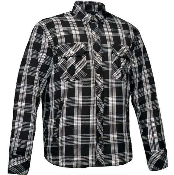 Shield - Mens Black & White Armored Flannel - Unik Just for Bikers - Flyclothing LLC