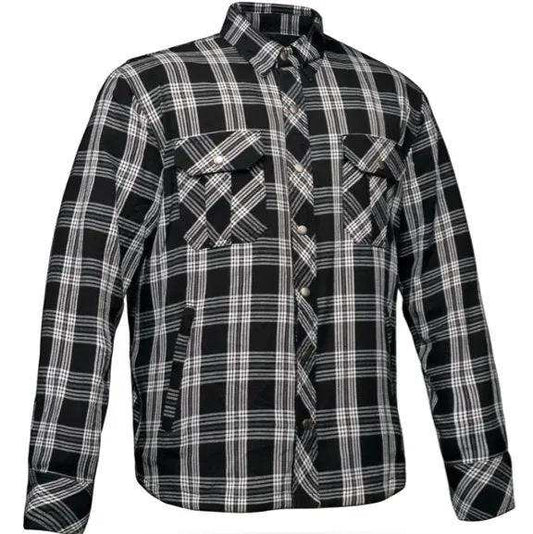 Shield - Mens Black & White Armored Flannel - Unik Just for Bikers - Flyclothing LLC