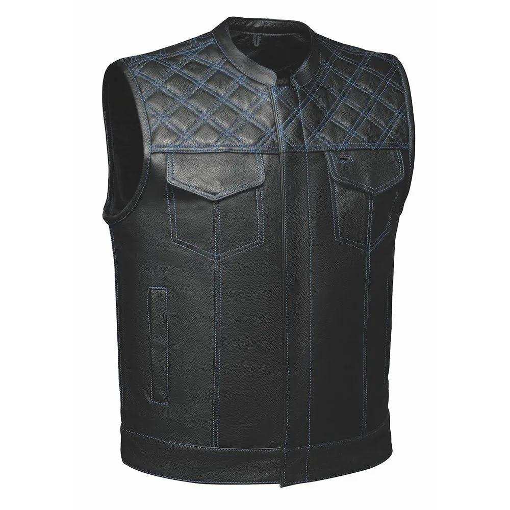 Blue DIamond - Mens Premium Leather Vest - Unik Just for Bikers - Flyclothing LLC