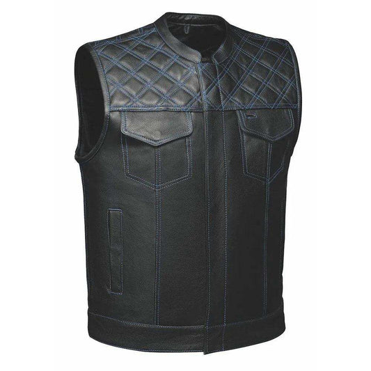 Blue DIamond - Mens Premium Leather Vest - Unik Just for Bikers - Flyclothing LLC