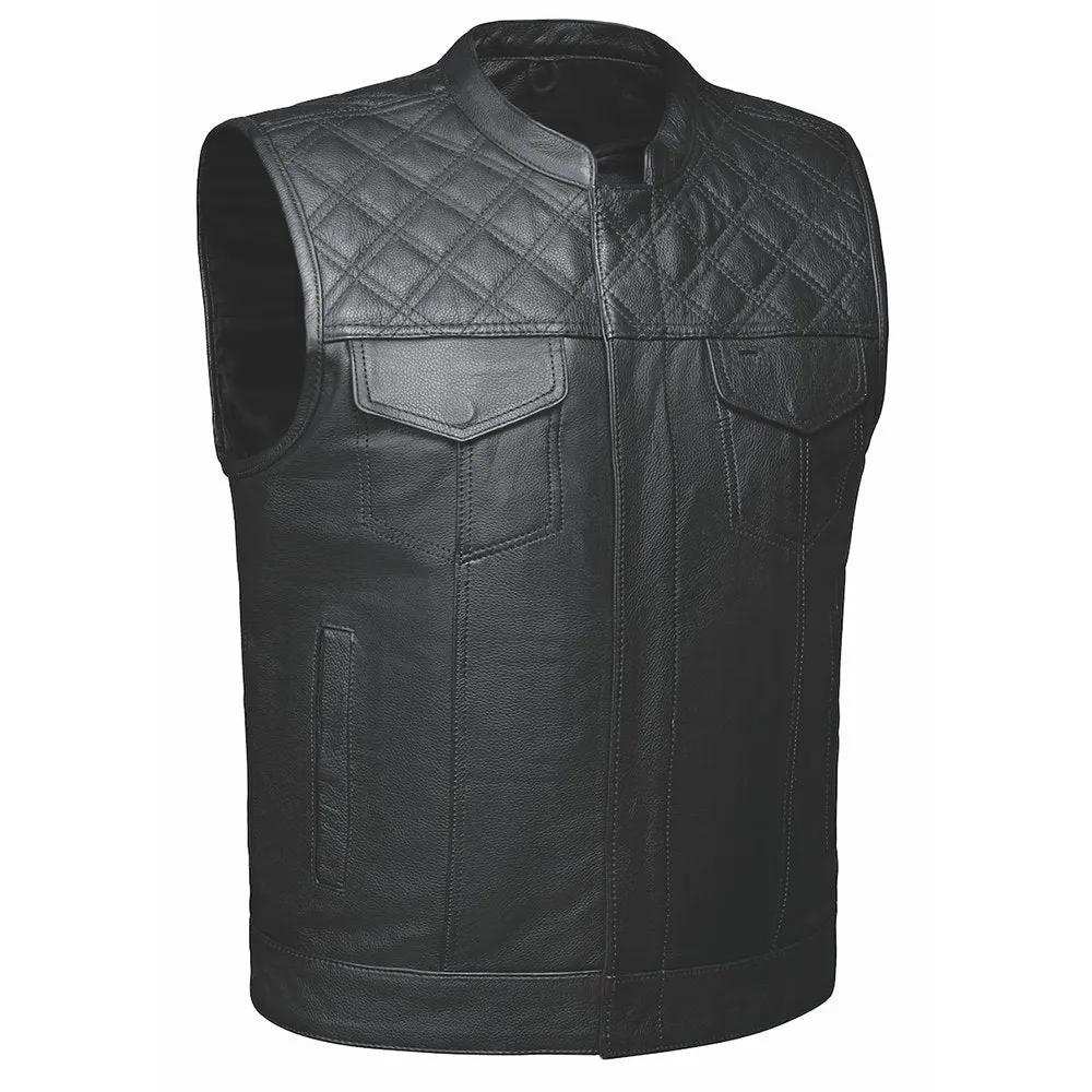 Black Diamond - Mens Premium Leather Diamond Stitch Club Vest - Unik Just for Bikers - Flyclothing LLC