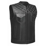 White Diamond - Mens Premium Leather Diamond Stitch Club Vest - Unik Just for Bikers - Flyclothing LLC