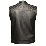 White Diamond - Mens Premium Leather Diamond Stitch Club Vest - Unik Just for Bikers - Flyclothing LLC