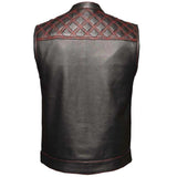 Red Diamond - Mens Premium Leather Diamond Stitch Club Vest - Unik Just for Bikers - Flyclothing LLC