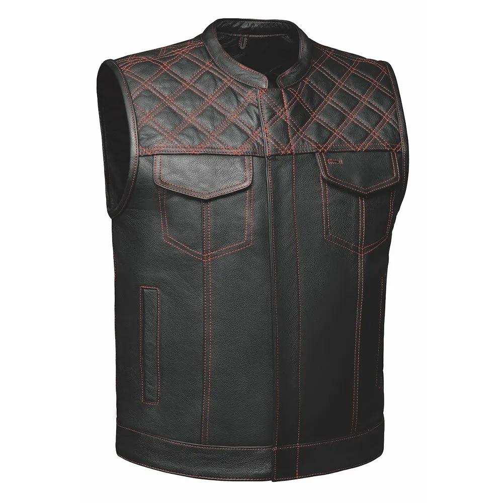 Red Diamond - Mens Premium Leather Diamond Stitch Club Vest - Unik Just for Bikers - Flyclothing LLC