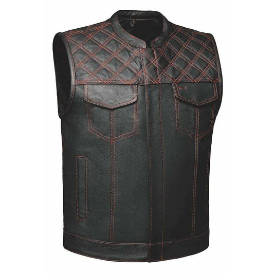 Red Diamond - Mens Premium Leather Diamond Stitch Club Vest - Unik Just for Bikers - Flyclothing LLC