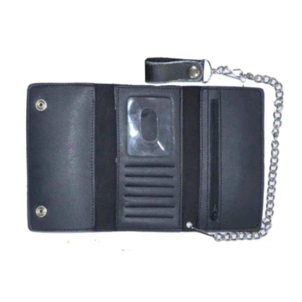 Long Black Trifold Biker Chain Wallet - Unik Just for Bikers - Flyclothing LLC