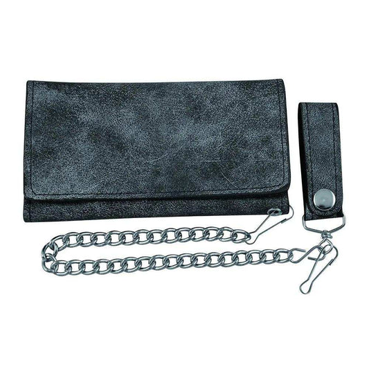Black Trifold Snap Closure Leather Wallet - Unik Just for Bikers - Flyclothing LLC