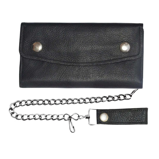 Black Snap Closure Biker Leather Wallet - Unik Just for Bikers - Flyclothing LLC