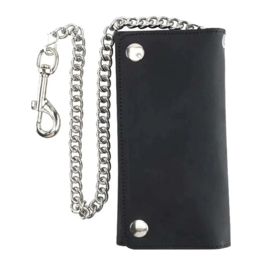 Black Trifold Long Chain Biker Wallet